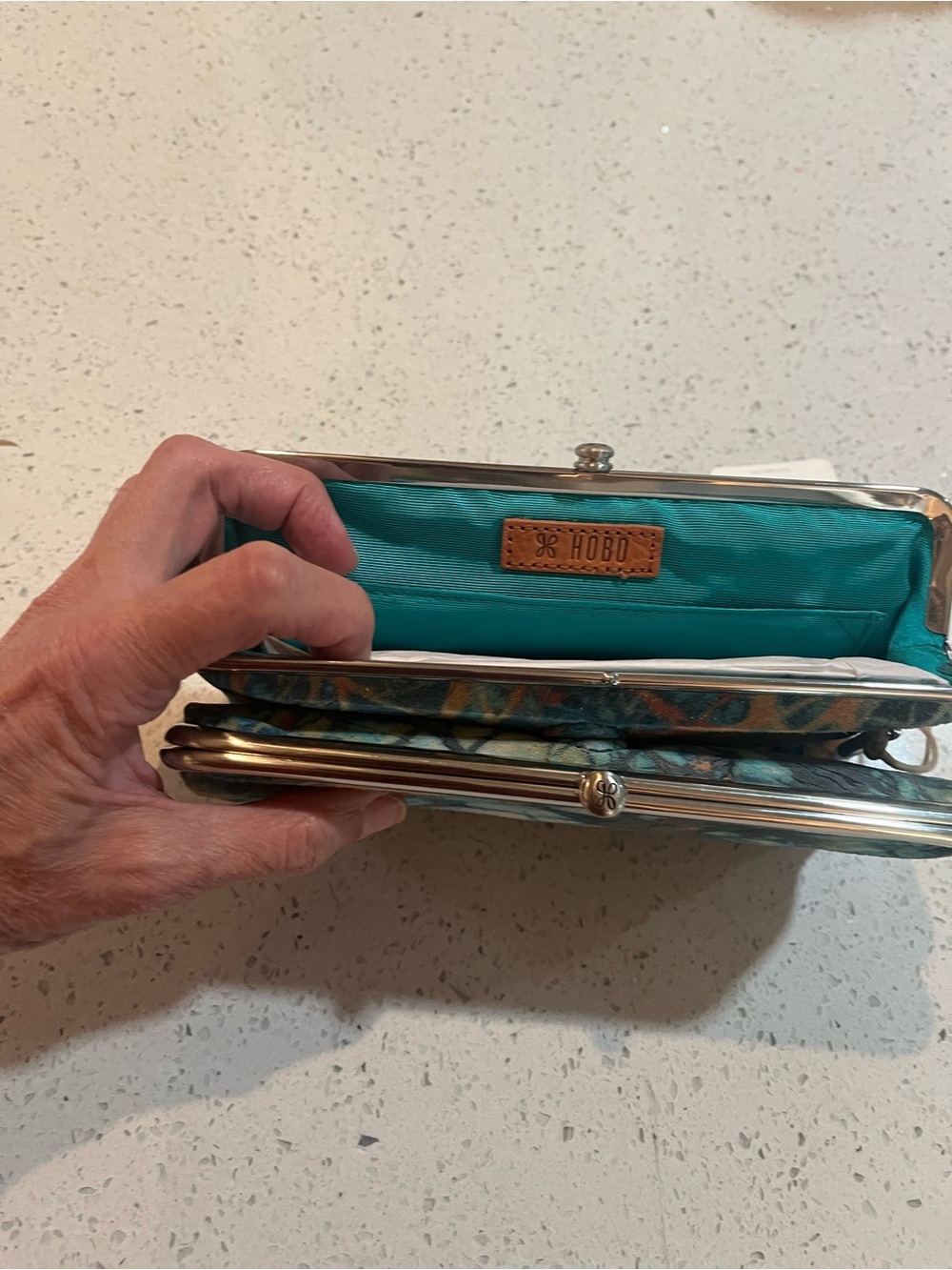 HOBO Teal Blue and Coral Frame Clutch, new with tags! - Picture 7 of 11
